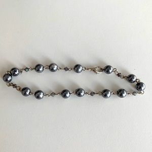 Silver pearlescent bead and chain bracelet or anklet 9 inches